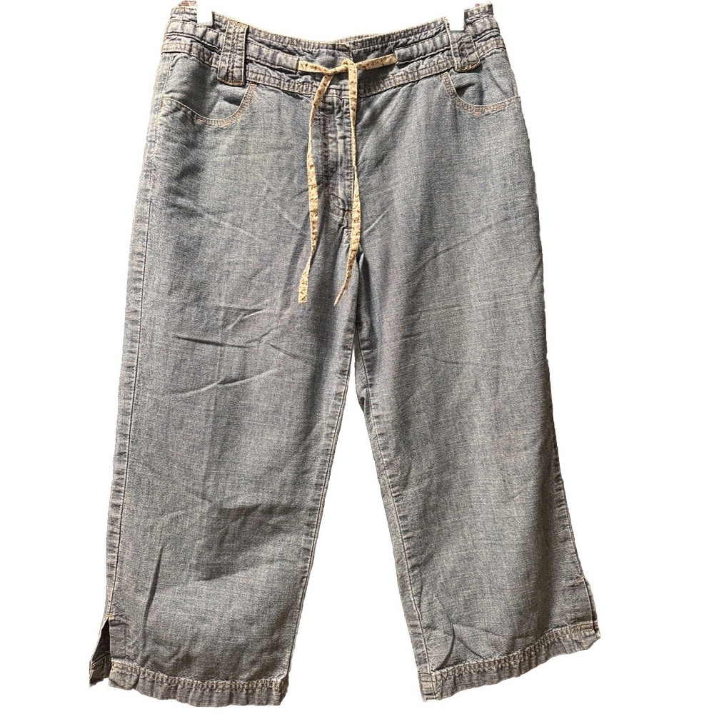 Next Petite Blue Cotton Cropped Wide Leg‎ Drawstring Pants UK 10 EUR 38 947-900
